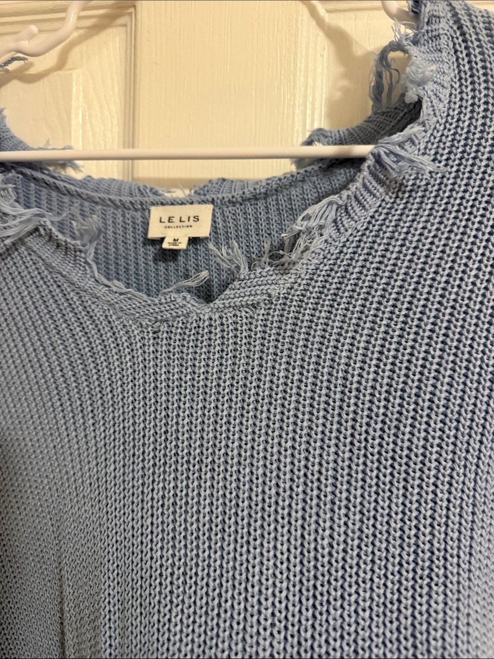 Le Lis Light Blue Distressed Knit Pullover - Picture 2 of 4